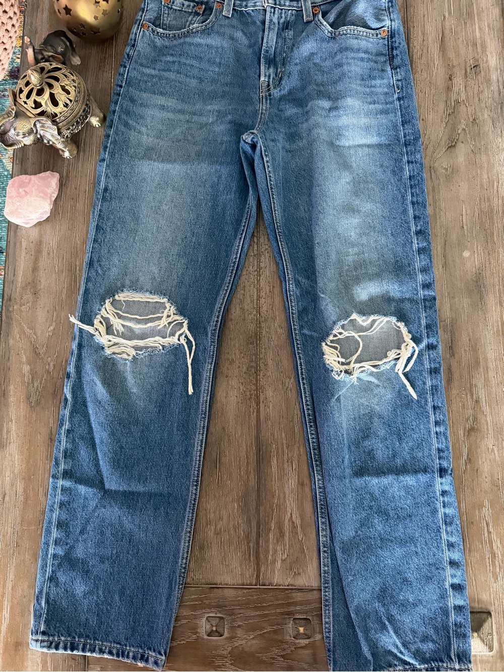 Levi’s Low Pro Straight Blue Distressed Jeans - Picture 3 of 10